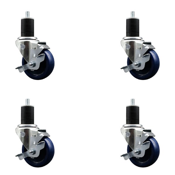 Service Caster 3.5'' SS Solid Poly Swivel 1-3/4'' Expanding Stem Caster Set with Brake, 4PK SCC-SSEX20S3514-SPUS-TLB-134-4 - main